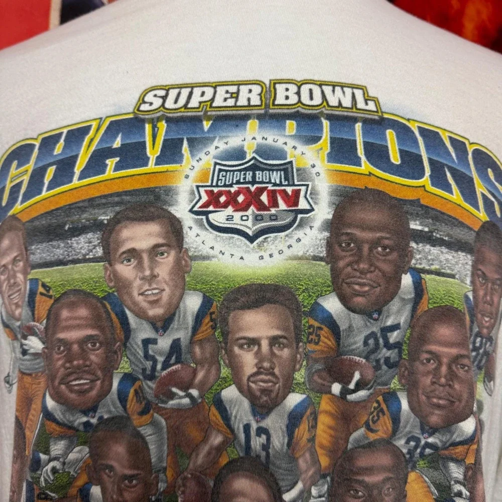 Vintage St. Louis‎ Rams 2000 Super Bowl XXXIV Champions Football T-Shirt Sz 2XL